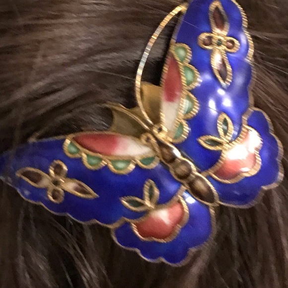 80s Vintage Butterfly Enamel Cobalt Blue Combs - Picture 3 of 6